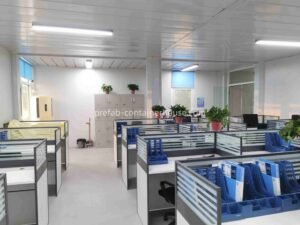 Professional flat pack container office setup with workstations, perfect for flat pack buildings in industrial zones