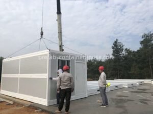 Rapid deployment process of a folding container house being unfolded on-site