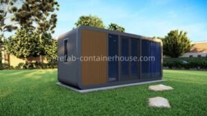 Exterior view of a premium apple cabin for sale, manufactured by a leading apple cabin factory.