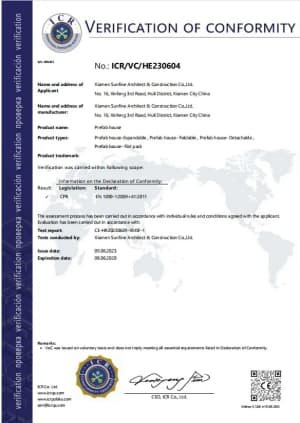 certificat CE pour maison préfabriquée Sunfine